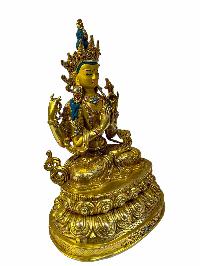 [master Quality], Buddhist Statue Of [chenrezig], Avalokiteshvara, Full Gold Plated, Painted Face