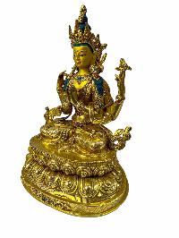 [master Quality], Buddhist Statue Of [chenrezig], Avalokiteshvara, Full Gold Plated, Painted Face