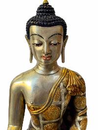 Buddhist Statue Of [shakyamuni Buddha], Double Color Oxidation, With Gold And Silver Plated