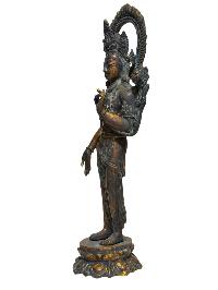 Buddhist Statue Of Standing Padmapani [avaloketesshvara], Chocolate Oxidized