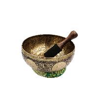 Buddhist Hand Beaten Jambati Singing Bowl, With Super Fine Etching Carving