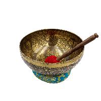 Buddhist Hand Beaten Jambati Singing Bowl, With Super Fine Etching Carving