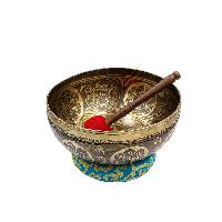 Buddhist Hand Beaten Jambati Singing Bowl, With Super Fine Etching Carving