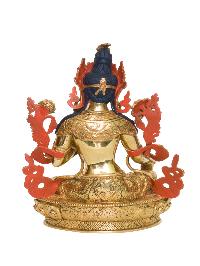 Buddhist Handmade Statue Of Green Tara [full Fire Gold Plated], [face Painted]