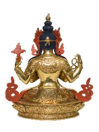 Buddhist Handmade Statue Of Chenrezig [full Fire Gold Plated], [face Painted]