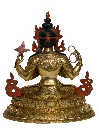 Buddhist Handmade Statue Of Chenrezig [full Fire Gold Plated], [face Painted]