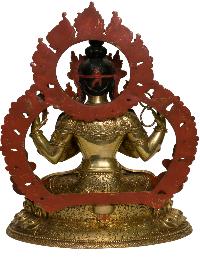 Buddhist Handmade Statue Of Chenrezig [full Fire Gold Plated], [face Painted]