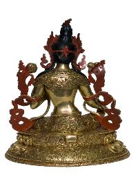 Buddhist Handmade Statue Of Green Tara [full Fire Gold Plated], [face Painted]