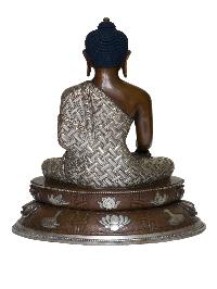 Buddhist Handmade Statue Of Shakyamuni Buddha [face Painted], [silver And Chocolate Oxidized]