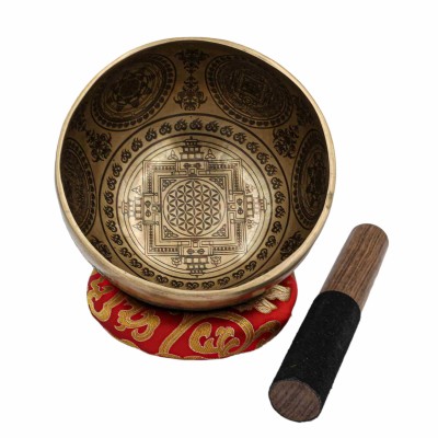 Buddhist Hand Beaten Jambati Singing Bowl, With Super Fine Etching Carving [antique]