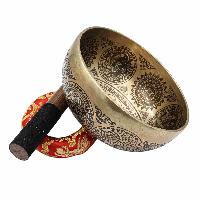 Buddhist Hand Beaten Jambati Singing Bowl, With Super Fine Etching Carving [antique]