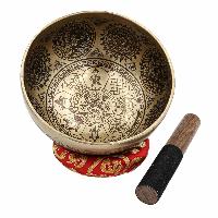 Buddhist Hand Beaten Jambati Singing Bowl, With Super Fine Etching Carving [antique]