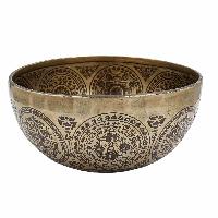 Buddhist Hand Beaten Jambati Singing Bowl, With Super Fine Etching Carving [antique]