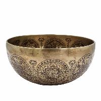 Buddhist Hand Beaten Jambati Singing Bowl, With Super Fine Etching Carving [antique]