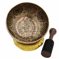 Buddhist Hand Beaten Jambati Singing Bowl, With Super Fine Etching Carving [antique]