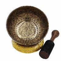 Buddhist Hand Beaten Jambati Singing Bowl, With Super Fine Etching Carving [antique]