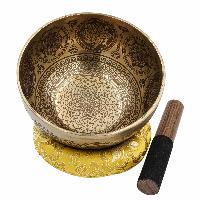 Buddhist Hand Beaten Jambati Singing Bowl, With Super Fine Etching Carving [antique]