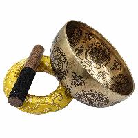 Buddhist Hand Beaten Jambati Singing Bowl, With Super Fine Etching Carving [antique]