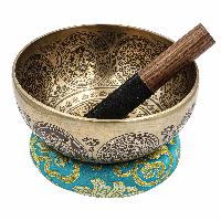 Buddhist Hand Beaten Jambati Singing Bowl, With Super Fine Etching Carving [antique]