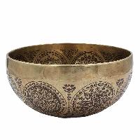 Buddhist Hand Beaten Jambati Singing Bowl, With Super Fine Etching Carving [antique]