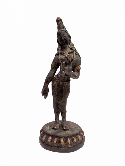 [old], Buddhist Handmade Statue Of Standing Tara [gold Plated], [antique]