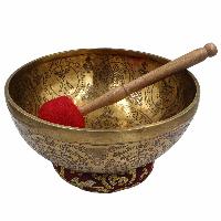 Buddhist Hand Beaten Jambati Singing Bowl, With Super Fine Etching Carving Of [yellow Jambhala]