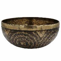 Buddhist Hand Beaten Jambati Singing Bowl, With Super Fine Etching Carving Of [padmasambhava, Guru Rinpuche]