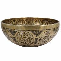 Buddhist Hand Beaten Jambati Singing Bowl, With Super Fine Etching Carving Of [yantra]