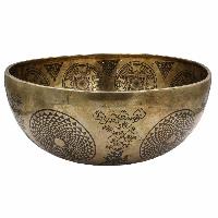 Buddhist Hand Beaten Jambati Singing Bowl, With Super Fine Etching Carving Of [dorje] Antique]