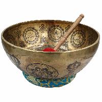 Buddhist Hand Beaten Jambati Singing Bowl, With Super Fine Etching Carving Of [yantra]