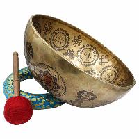 Buddhist Hand Beaten Jambati Singing Bowl, With Super Fine Etching Carving Of [yantra]