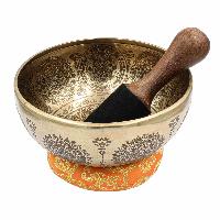 Buddhist Hand Beaten Jambati Singing Bowl, With Super Fine Etching Carving, [flower Design]