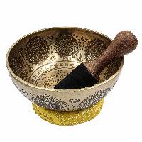 Buddhist Hand Beaten Jambati Singing Bowl, With Super Fine Etching Carving, [flower Design]