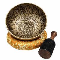 Singing Bbuddhist Hand Beaten Jambati Singing Bowl, With Super Fine Etching Carving, [flower Design]