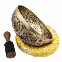 Buddhist Hand Beaten Jambati Singing Bowl, With Super Fine Etching Carving, [chenrezig]