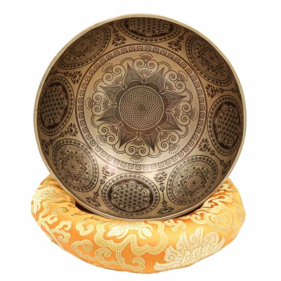 Buddhist Hand Beaten Jambati Singing Bowl, With Super Fine Etching Carving, [flower Design]