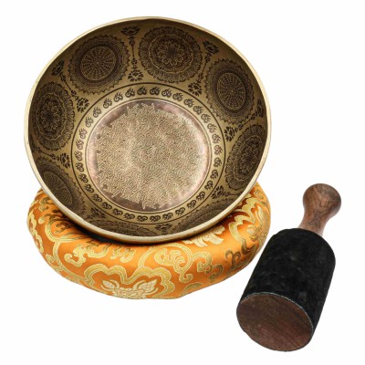 Buddhist Hand Beaten Jambati Singing Bowl, With Super Fine Etching Carving