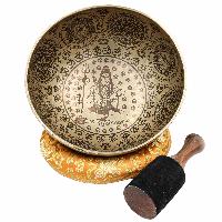 Buddhist Hand Beaten Jambati Singing Bowl, With Super Fine Etching Carving Of Om [mahadev], [shiva, Mahadev]