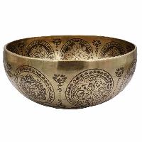 [old] Buddhist Hand Beaten Jambati Singing Bowl, With Super Fine Etching Carving, [antique], [amitabha Buddha]