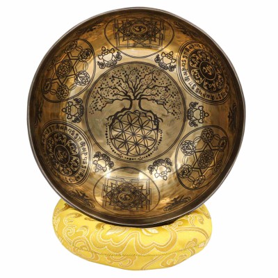 Buddhist Hand Beaten Jambati Singing Bowl, With Super Fine Etching Carving, [life Of Tree]