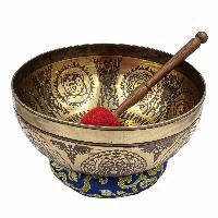 Buddhist Hand Beaten Jambati Singing Bowl, With Super Fine Etching Carving, [yoga Man]