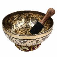 Buddhist Hand Beaten Jambati Singing Bowl, With Super Fine Etching Carving