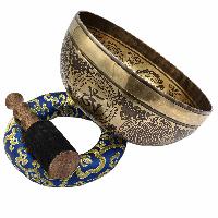 Buddhist Hand Beaten Jambati Singing Bowl, With Super Fine Etching Carving, [double Dorje]