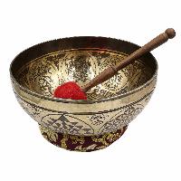 Buddhist Hand Beaten Jambati Singing Bowl, With Super Fine Etching Carving