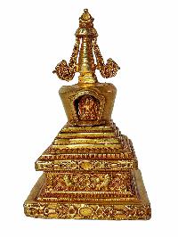 Buddhist Eight Stupa Set, [full Gold Plated], [antique Finishing]