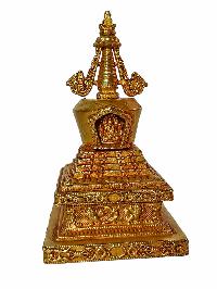 Buddhist Eight Stupa Set, [full Gold Plated], [antique Finishing]