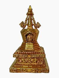 Buddhist Eight Stupa Set, [full Gold Plated], [antique Finishing]