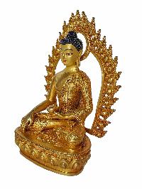 Buddhist Statue Of [shakyamuni Buddha] In Throne, Full Gold Plated, With Painted Face