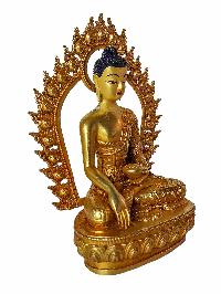 Buddhist Statue Of [shakyamuni Buddha] In Throne, Full Gold Plated, With Painted Face