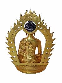 Buddhist Statue Of [shakyamuni Buddha] In Throne, Full Gold Plated, With Painted Face